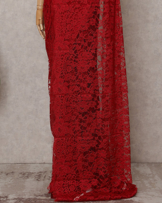 Scarlet Red Chantilly Lace Saree - D31651
