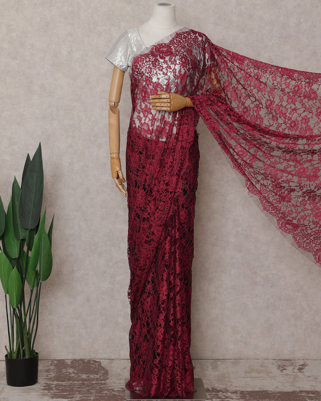 Fuchsia Pink Chantilly Lace Saree | Regal Fabrics
