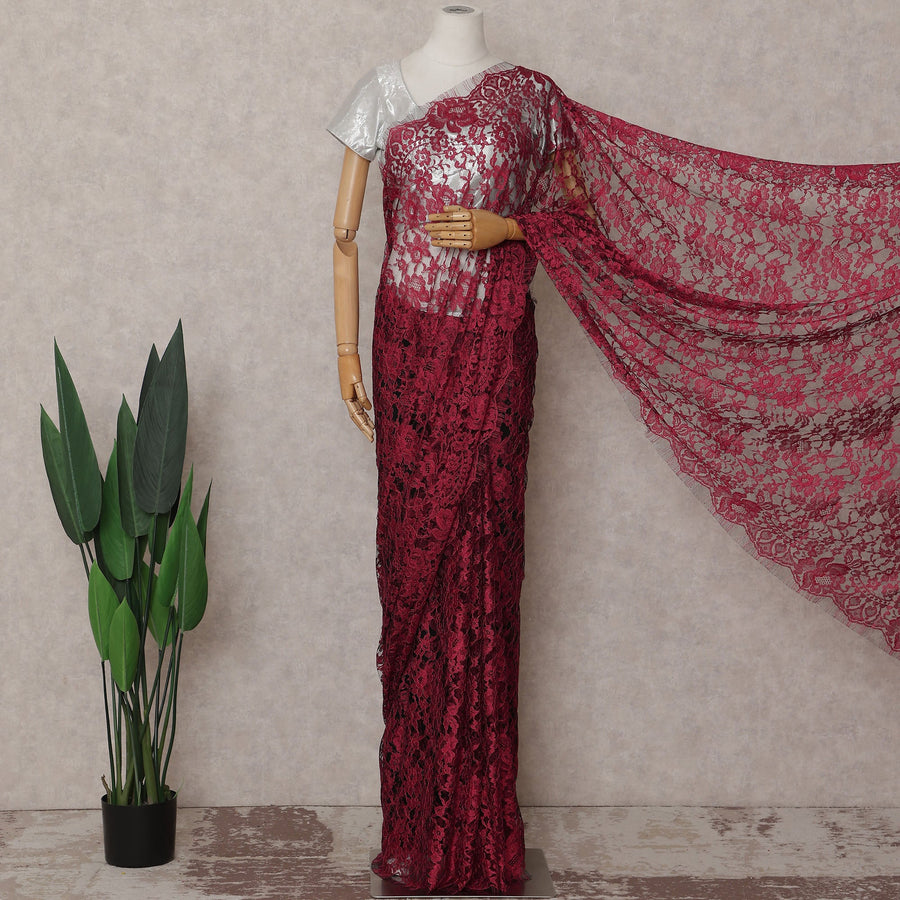 Fuchsia Pink Chantilly Lace Saree | Regal Fabrics