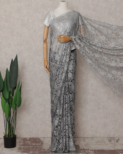 Silver Grey Chantilly Lace Saree | Regal Fabrics