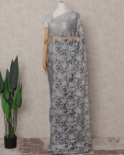 Silver Grey Chantilly Lace Saree | Regal Fabrics