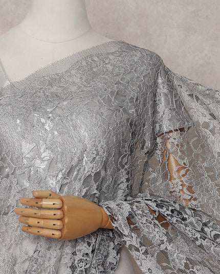Silver Grey Chantilly Lace Saree | Regal Fabrics