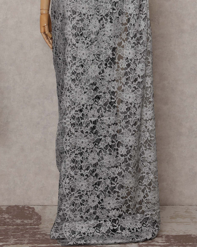 Silver Grey Chantilly Lace Saree | Regal Fabrics