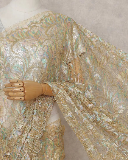 Champagne Gold French Chantilly Lace Saree 5.5m