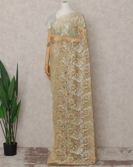 Champagne Gold French Chantilly Lace Saree 5.5m