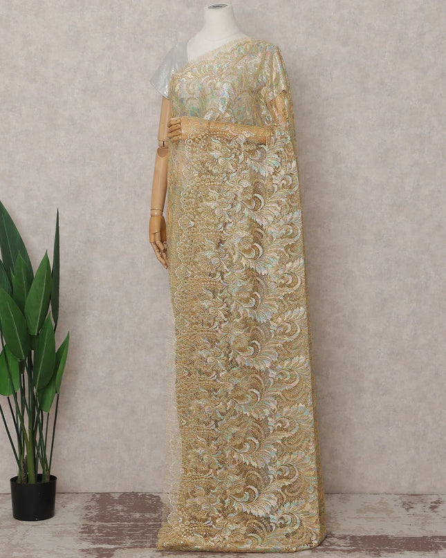 Champagne Gold French Chantilly Lace Saree 5.5m