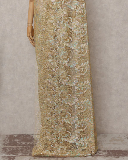 Champagne Gold French Chantilly Lace Saree 5.5m