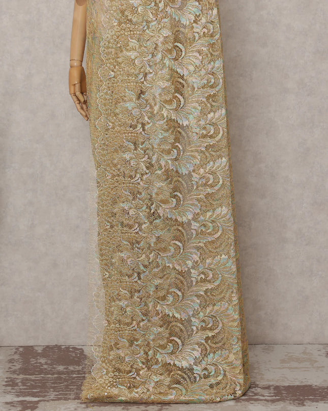 Champagne Gold French Chantilly Lace Saree 5.5m