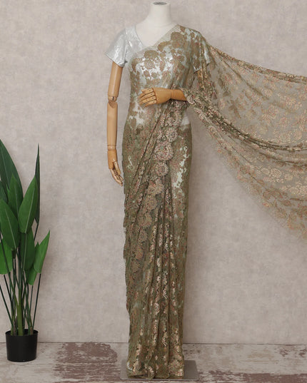 Olive Gold French Chantilly Lace Saree 5.5m