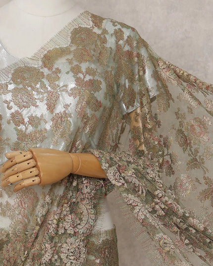 Olive Gold French Chantilly Lace Saree 5.5m