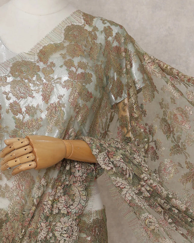 Olive Gold French Chantilly Lace Saree 5.5m