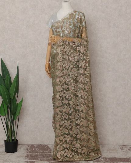 Olive Gold French Chantilly Lace Saree 5.5m