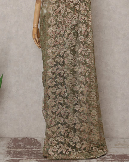 Olive Gold French Chantilly Lace Saree 5.5m