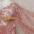 Salmon Coral Pink French Chantilly Lace Saree 5.5m