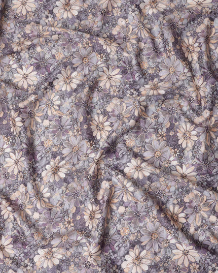 Lavender Purple Floral Satin Fabric 110cm
