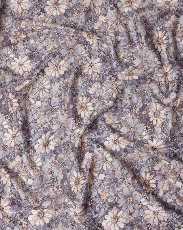 Lavender Purple Floral Satin Fabric 110cm