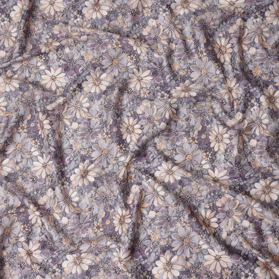 Lavender Purple Floral Satin Fabric 110cm