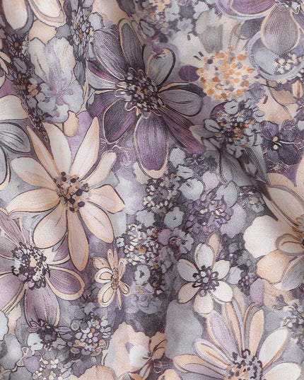 Lavender Purple Floral Satin Fabric 110cm