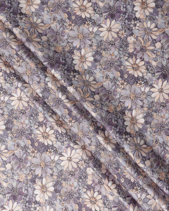 Lavender Purple Floral Satin Fabric 110cm
