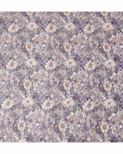 Lavender Purple Floral Satin Fabric 110cm