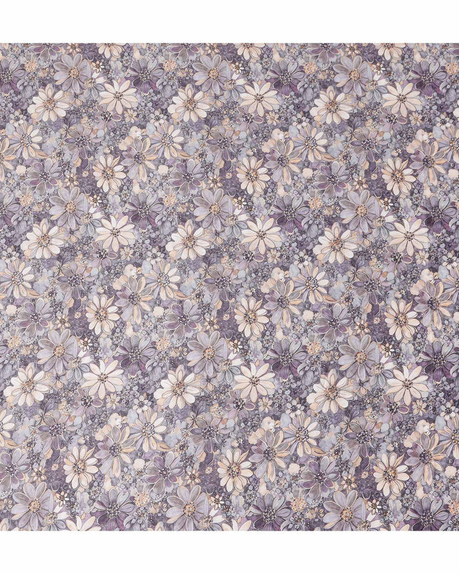 Lavender Purple Floral Satin Fabric 110cm