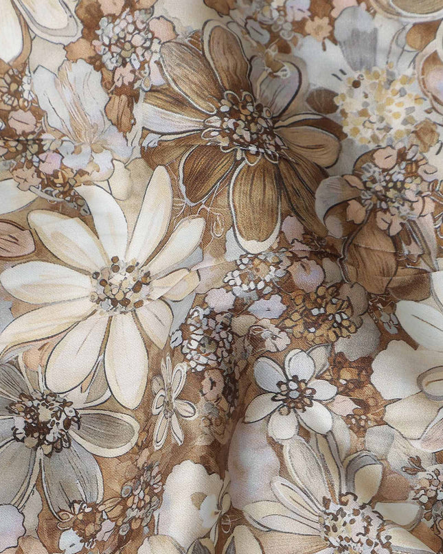 Caramel Brown Floral Satin Fabric 110cm