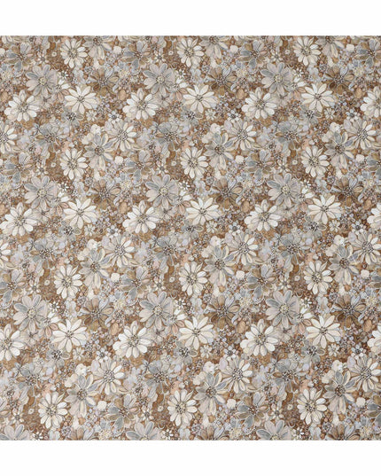 Caramel Brown Floral Satin Fabric 110cm