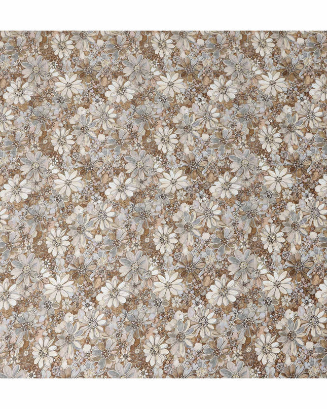 Caramel Brown Floral Satin Fabric 110cm
