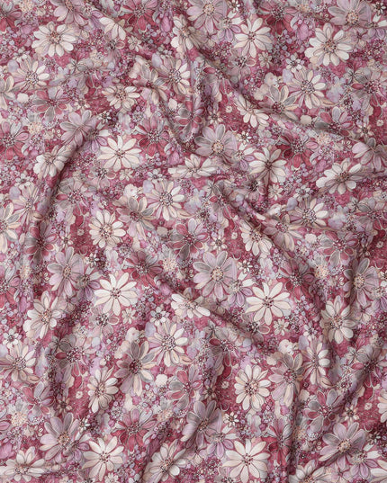 Rose Pink Floral Satin Fabric 110cm
