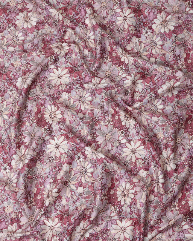 Rose Pink Floral Satin Fabric 110cm