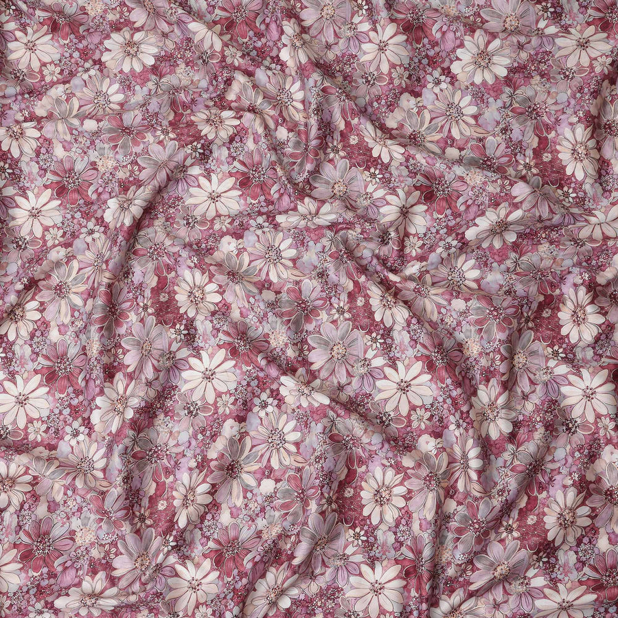 Rose Pink Floral Satin Fabric 110cm