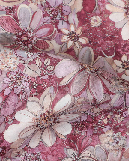 Rose Pink Floral Satin Fabric 110cm