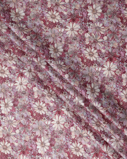 Rose Pink Floral Satin Fabric 110cm