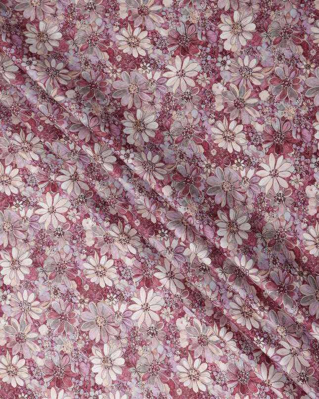 Rose Pink Floral Satin Fabric 110cm