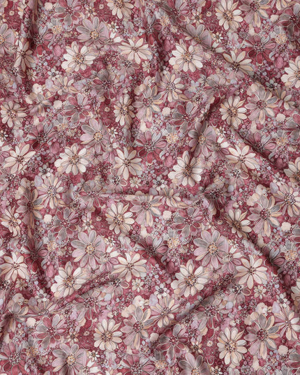 Berry Maroon Floral Satin Fabric 110cm