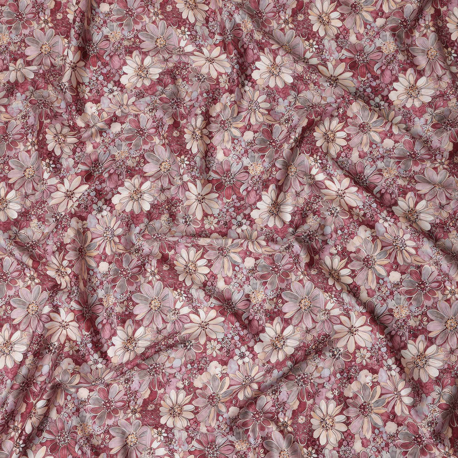 Berry Maroon Floral Satin Fabric 110cm