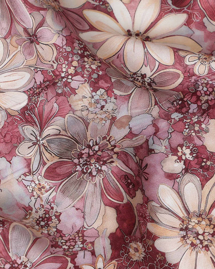 Berry Maroon Floral Satin Fabric 110cm