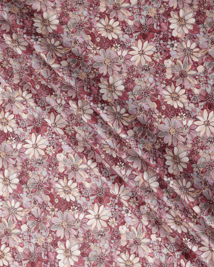 Berry Maroon Floral Satin Fabric 110cm