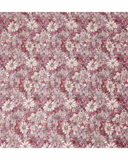 Berry Maroon Floral Satin Fabric 110cm