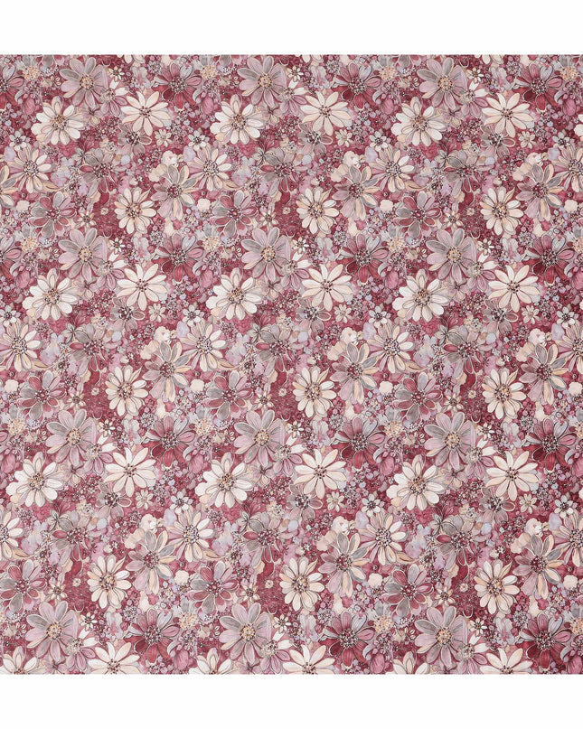 Berry Maroon Floral Satin Fabric 110cm