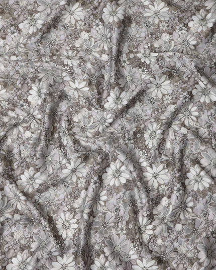 Taupe Grey Floral Satin Fabric 110cm