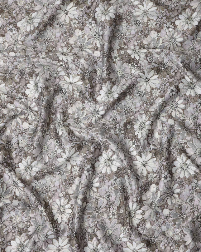 Taupe Grey Floral Satin Fabric 110cm