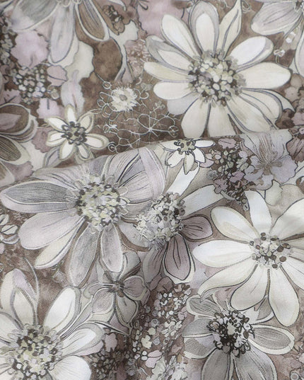 Taupe Grey Floral Satin Fabric 110cm