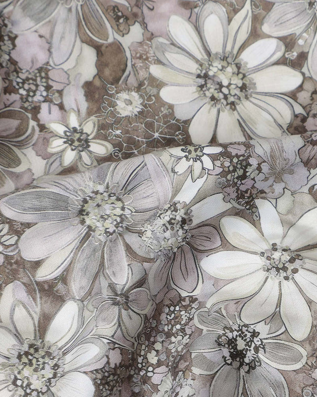Taupe Grey Floral Satin Fabric 110cm
