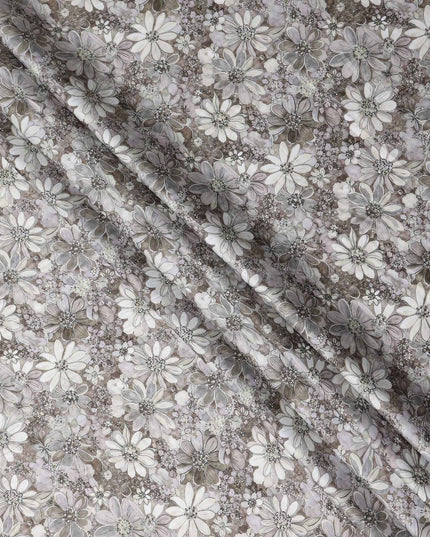 Taupe Grey Floral Satin Fabric 110cm