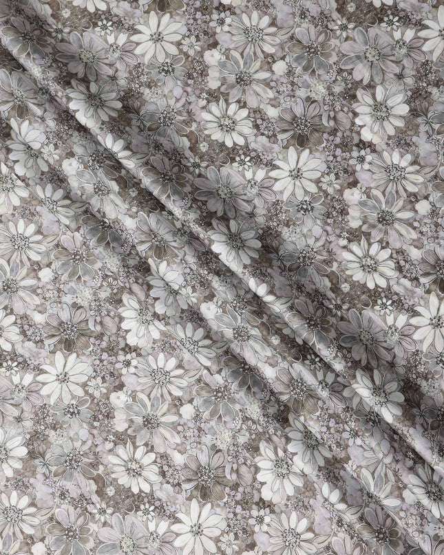 Taupe Grey Floral Satin Fabric 110cm