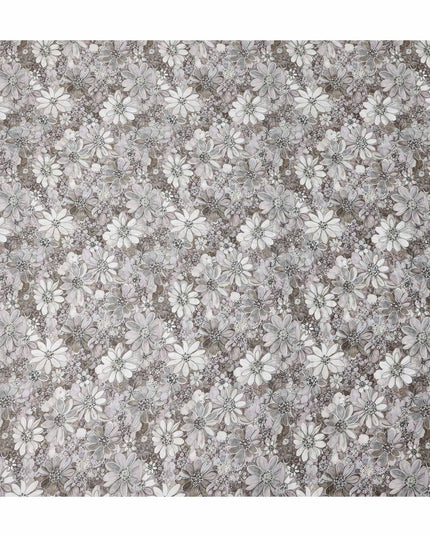 Taupe Grey Floral Satin Fabric 110cm