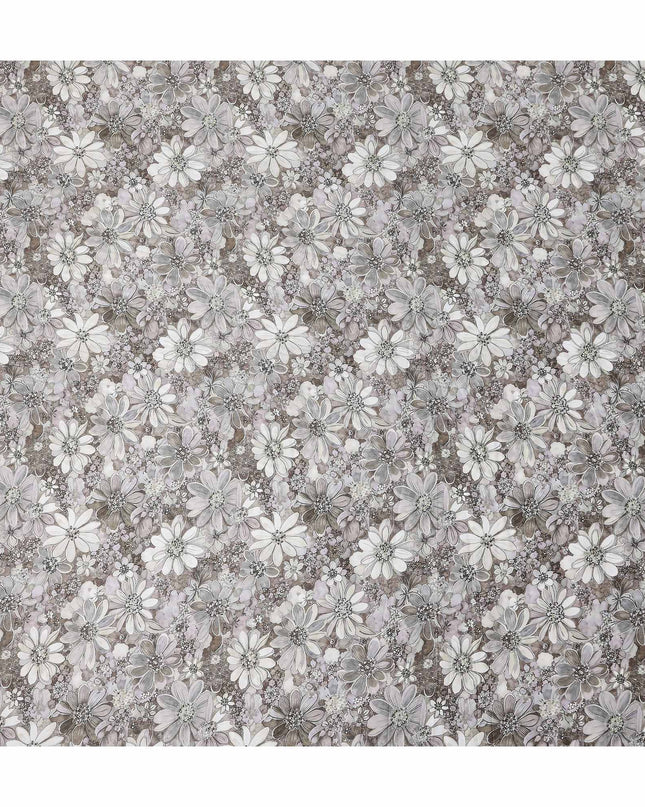 Taupe Grey Floral Satin Fabric 110cm