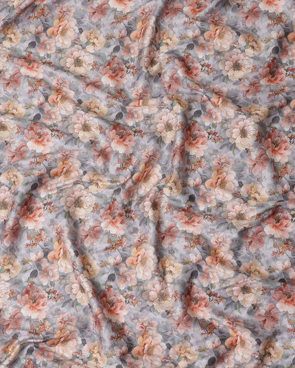 Lavender Grey Floral Satin Fabric 110cm