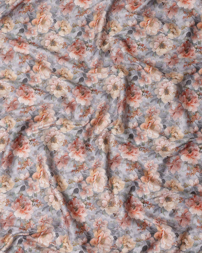 Lavender Grey Floral Satin Fabric 110cm